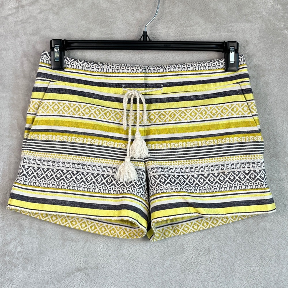 Boho Shorts Tassels 00 S Ann Taylor Loft Yellow Striped Festival Beachy Coastal